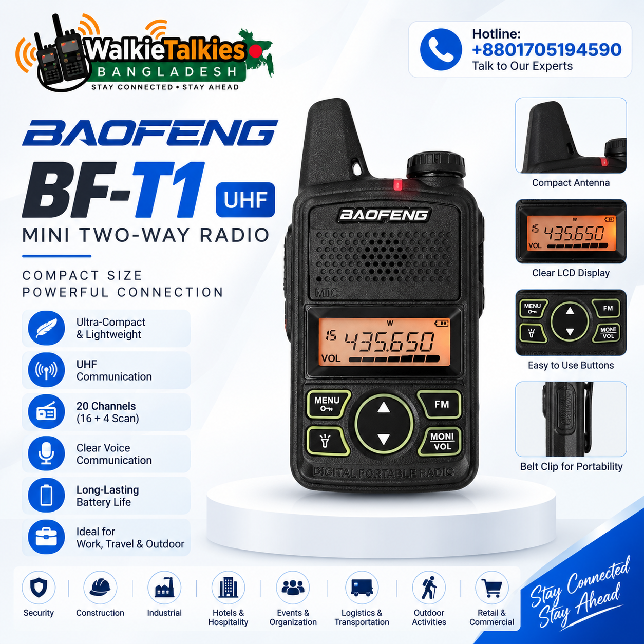 Baofeng BF T1 Baofeng BF-T1 UHF Mini Two-Way Radio - Image 1
