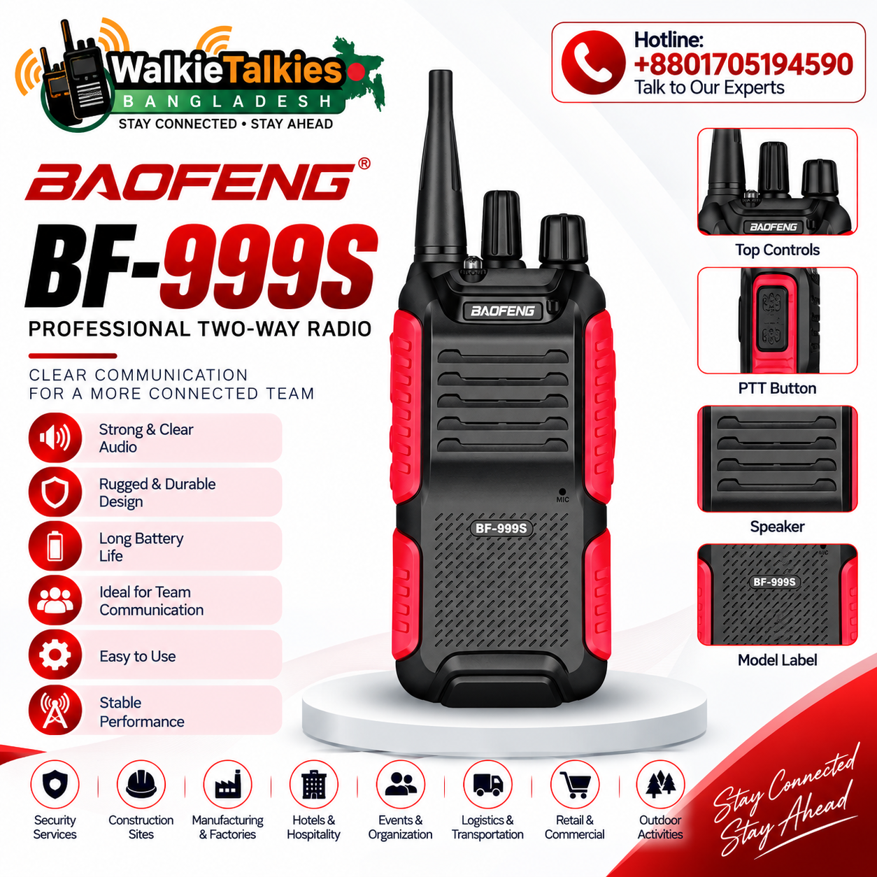 Baofeng BF999S BAOFENG BF-999S UHF Walkie Talkie - Professional 16-Channel Two-Way Radio - Image 1