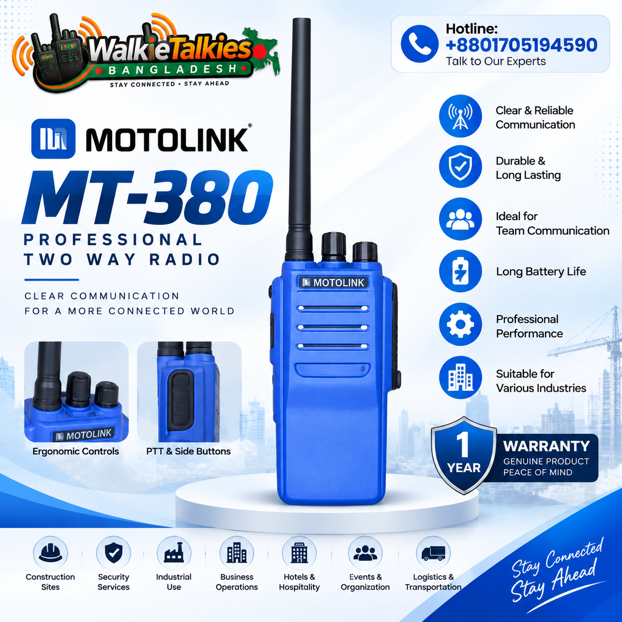 Motolink MT 380 Motolink MT-380 Professional SBR Two-Way Radio - Image 1